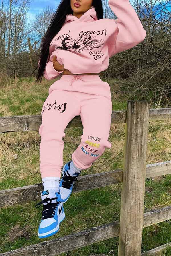 Fashion Print Sports Hoodie Pants Set