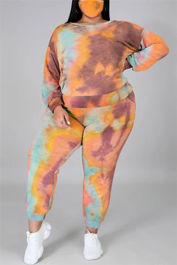 Fashion Print Tie Dye Backless Plus Size Set