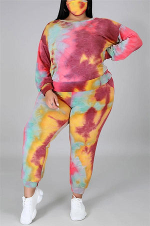 Fashion Print Tie Dye Backless Plus Size Set