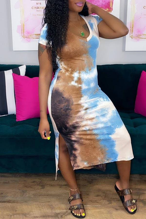 Fashion Print Tie-dye Short Sleeve Dress