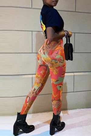 Fashion Printed Mesh See Through Leggings