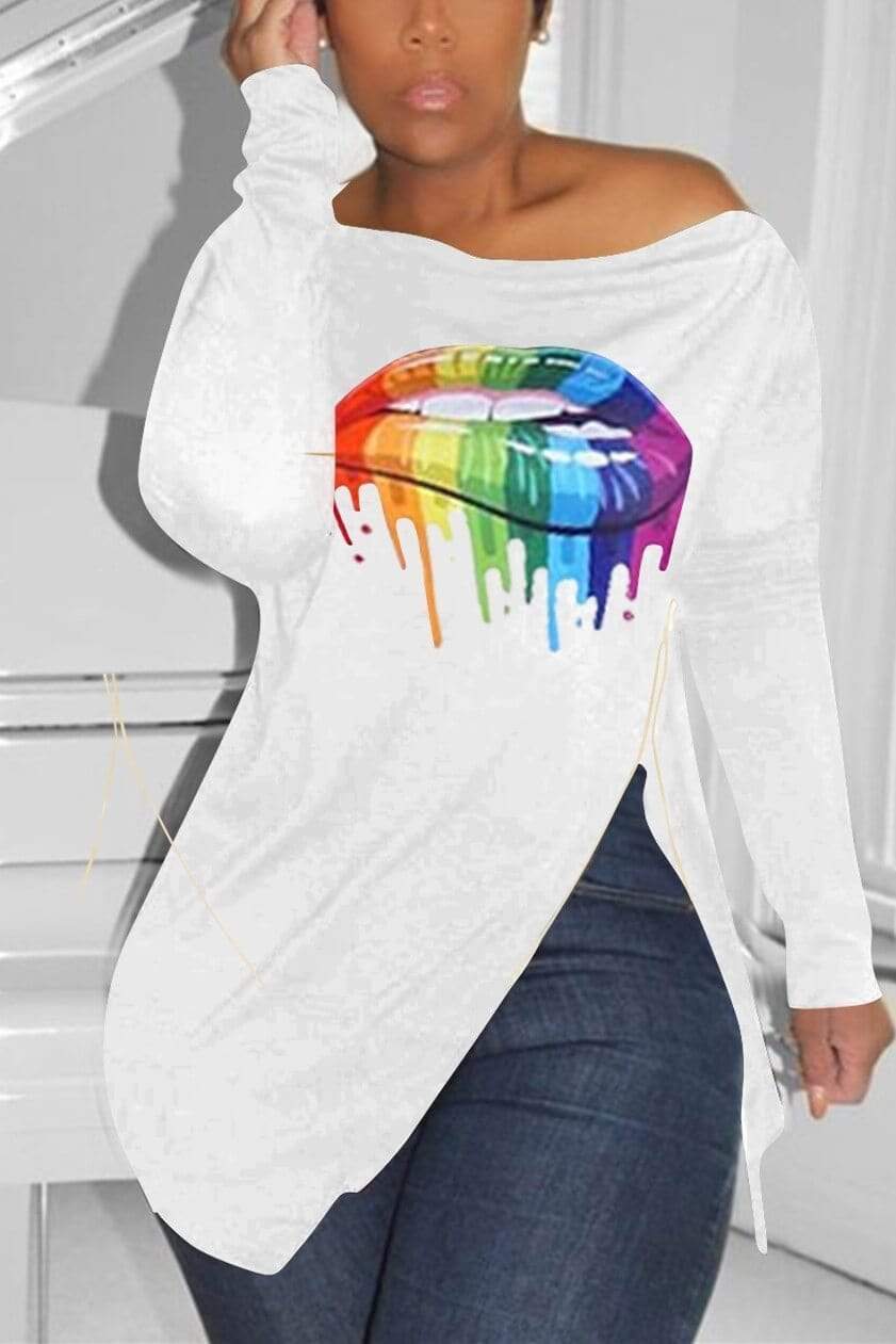 Fashion Printing Long Sleeve Irregular T-Shirt