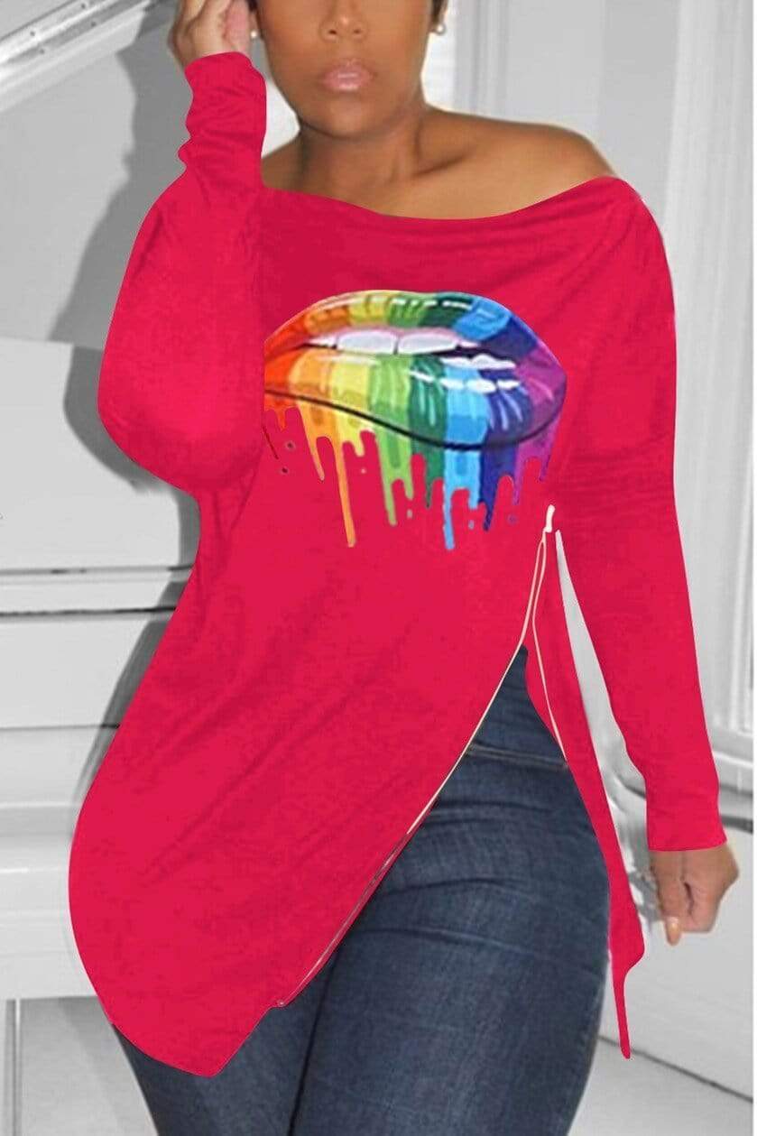 Fashion Printing Long Sleeve Irregular T-Shirt