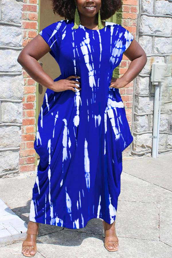Fashion Round Neck Tie Dye Dress