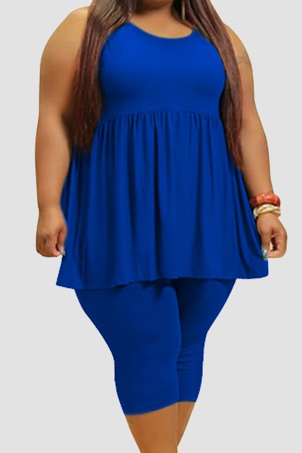 Fashion Ruffled Hem Sleeveless Tank Shorts Set