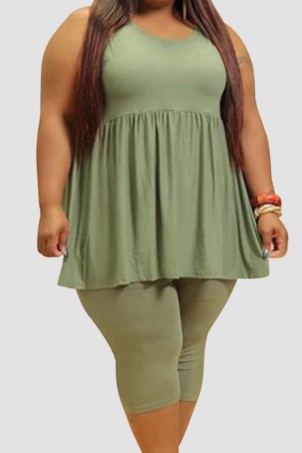 Fashion Ruffled Hem Sleeveless Tank Shorts Set