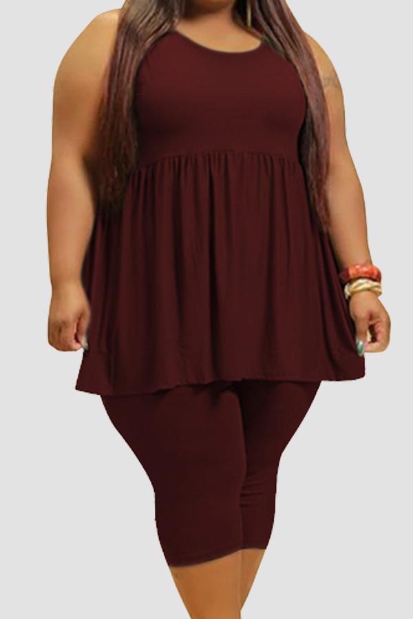 Fashion Ruffled Hem Sleeveless Tank Shorts Set