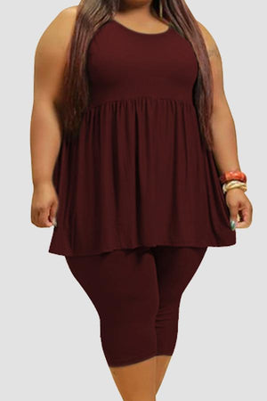 Fashion Ruffled Hem Sleeveless Tank Shorts Set