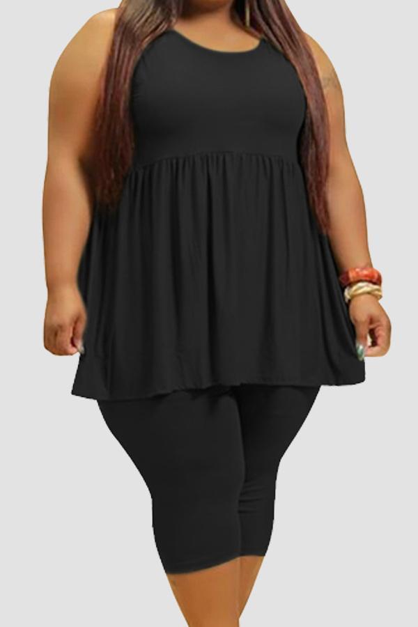 Fashion Ruffled Hem Sleeveless Tank Shorts Set