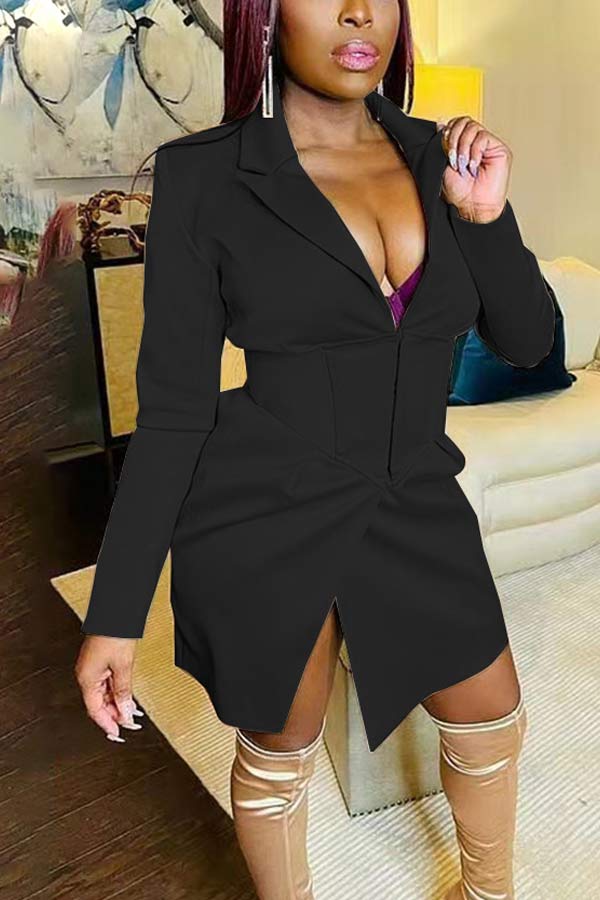 Fashion Sexy Deep V Lapel Solid Blazer