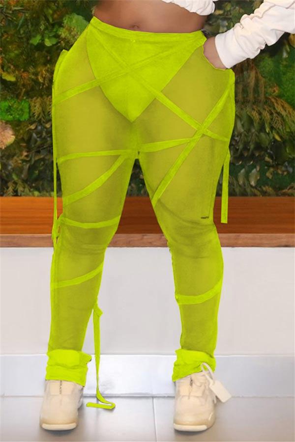 Fashion Sexy Drawstring See-through Trousers