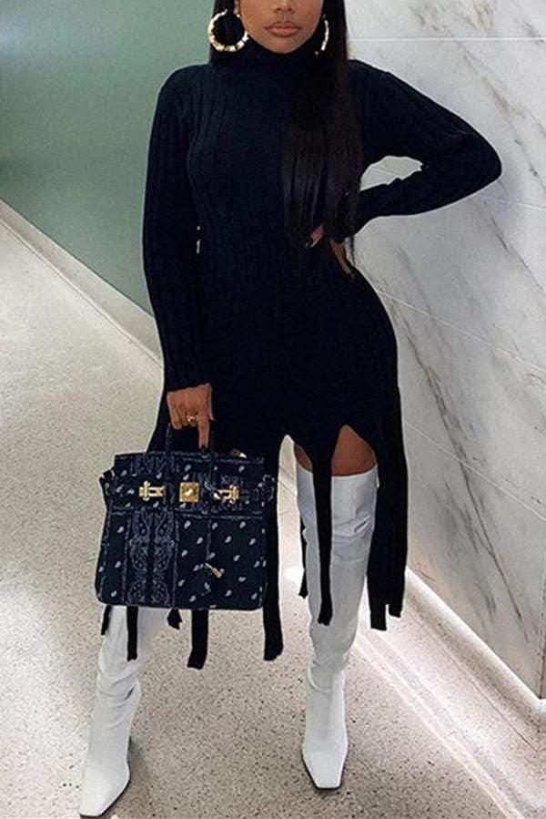 Fashion Sexy High Turtleneck Asymmetrical Dress