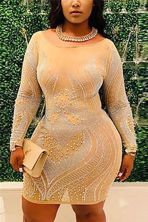 Fashion Sexy Patchwork Beading Plus Size Dress