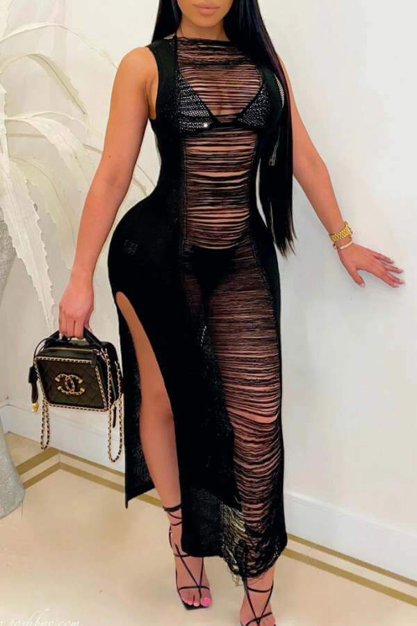 Fashion Sexy See Through Slit Dress