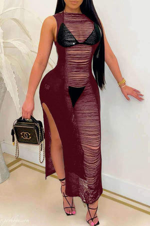 Fashion Sexy See Through Slit Dress