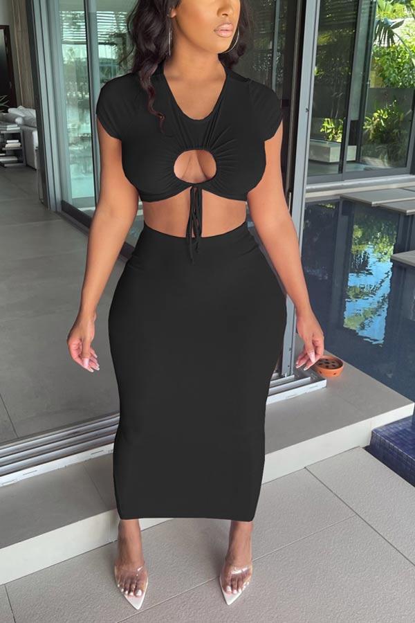 Fashion Sexy Solid Color Elastic Skirt Set