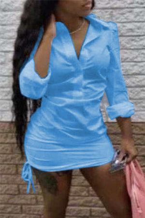 Fashion Sexy Solid Color Shirt Mini Dress