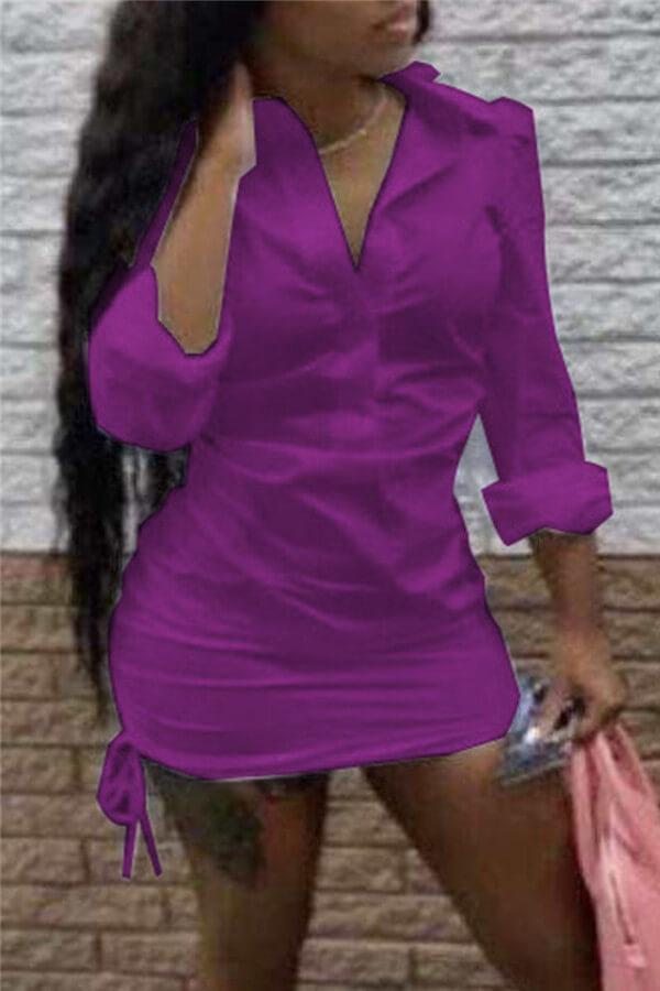 Fashion Sexy Solid Color Shirt Mini Dress