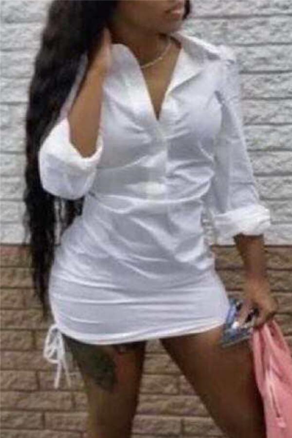 Fashion Sexy Solid Color Shirt Mini Dress