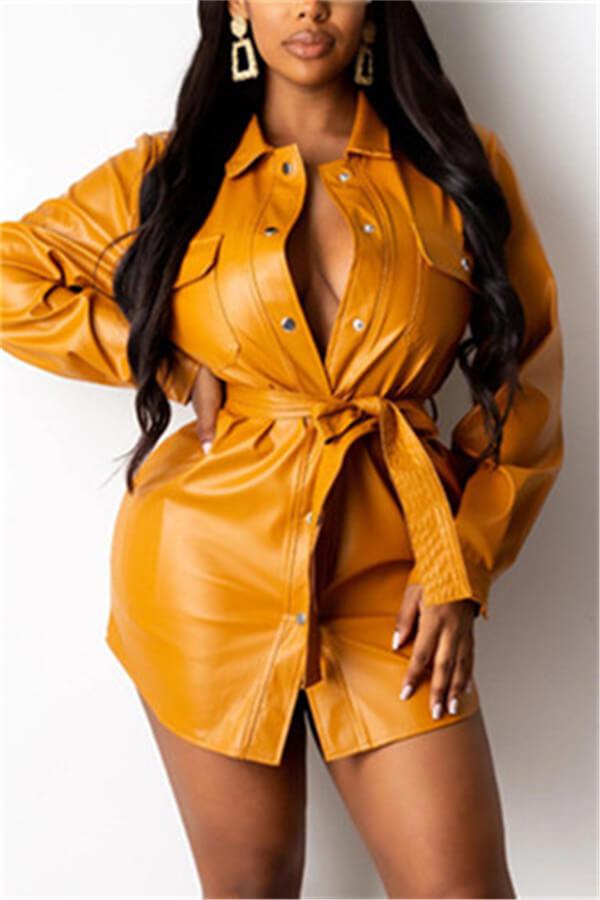 Fashion Sexy Solid Color With Belt Dress