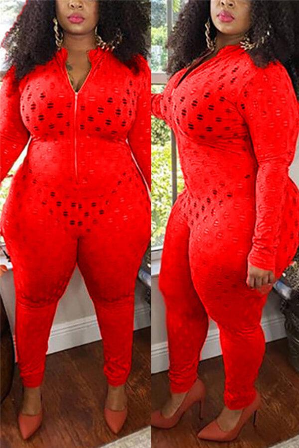 Fashion Sexy Solid See-through Plus Size Jumpsuit