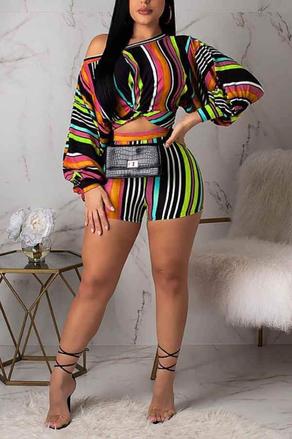 Fashion Sexy Stripe Print Shorts Set