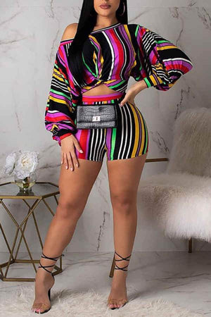 Fashion Sexy Stripe Print Shorts Set