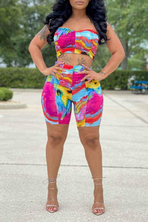 Fashion Sexy Tie Dye Print Shorts Set