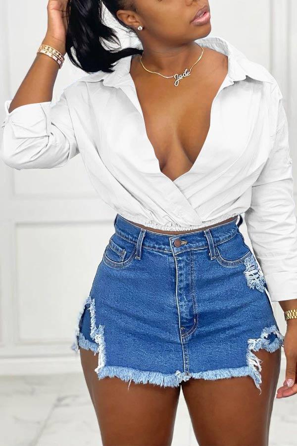Fashion Sexy V Neck Solid Color Shirt
