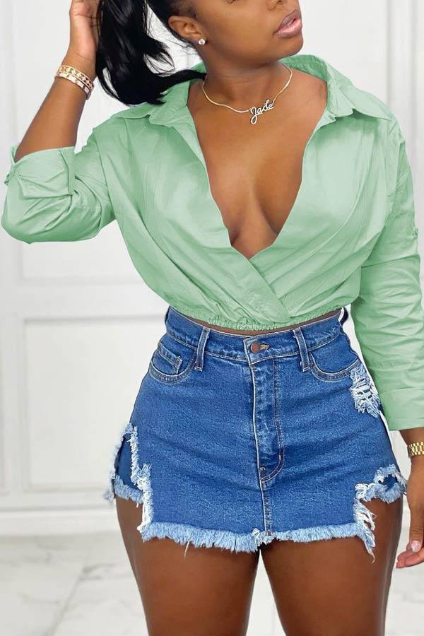Fashion Sexy V Neck Solid Color Shirt