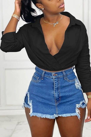Fashion Sexy V Neck Solid Color Shirt