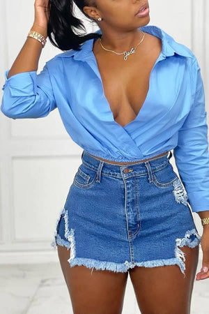 Fashion Sexy V Neck Solid Color Shirt