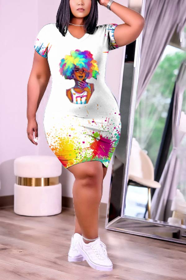 Fashion Short Sleeve Plus Size Print Dress