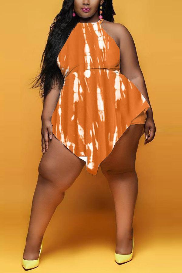 Fashion Sleeveless Plus Size Printed Romper