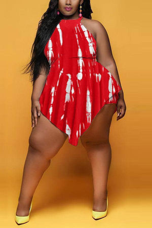 Fashion Sleeveless Plus Size Printed Romper