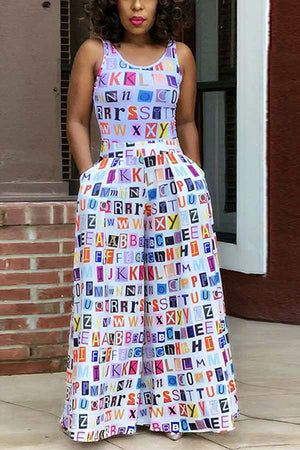 Fashion Sleeveless Print Wide Leg Jumpsuit