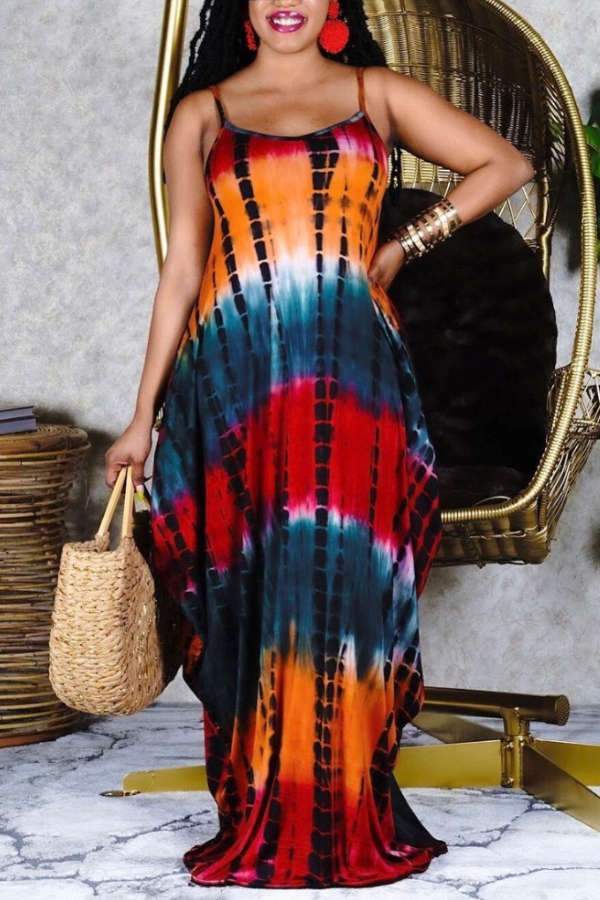 Fashion Sling Tie Dye Pocket Dress