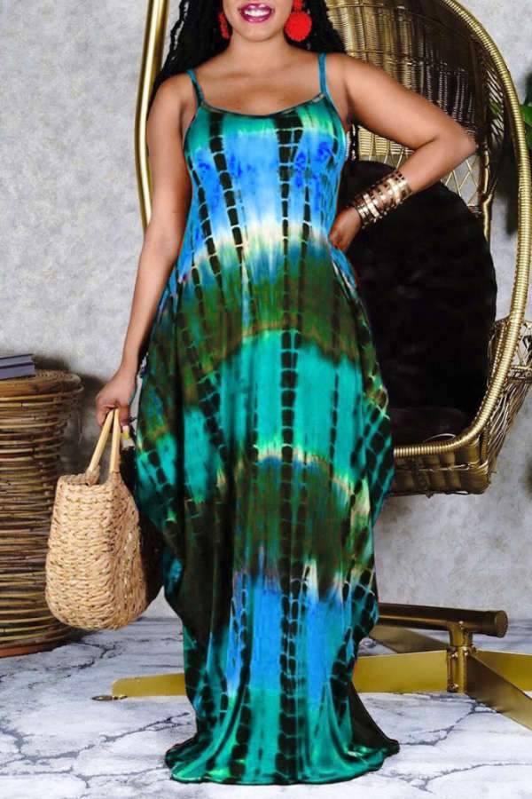 Fashion Sling Tie Dye Pocket Dress