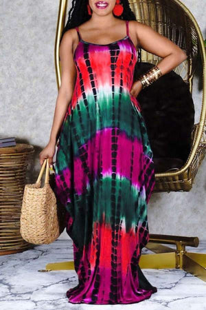 Fashion Sling Tie Dye Pocket Dress