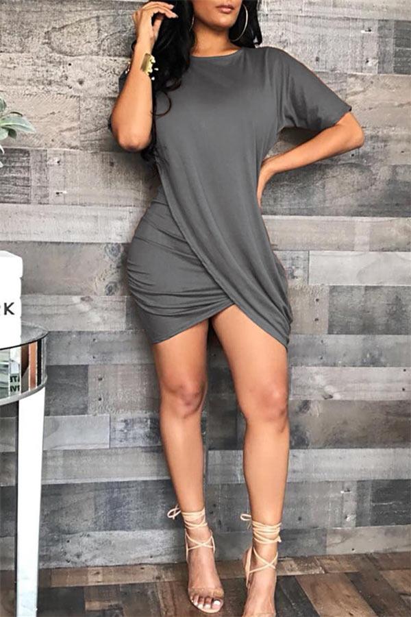 Fashion Solid Color Asymmetrical Dress