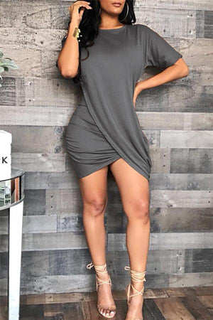 Fashion Solid Color Asymmetrical Dress
