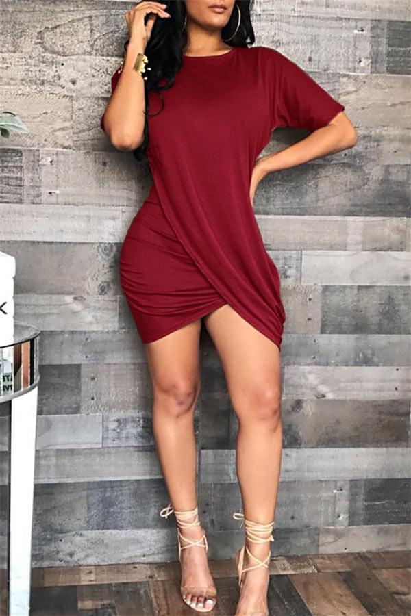 Fashion Solid Color Asymmetrical Dress