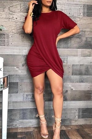 Fashion Solid Color Asymmetrical Dress