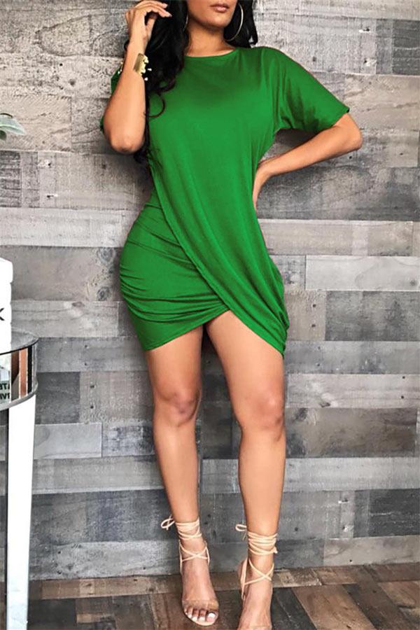 Fashion Solid Color Asymmetrical Dress