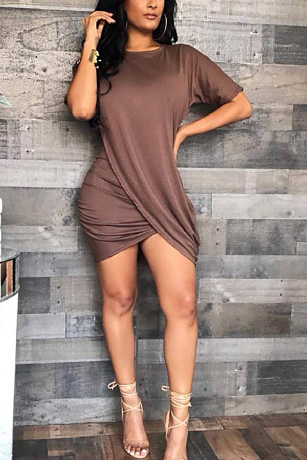 Fashion Solid Color Asymmetrical Dress