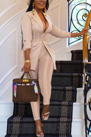 Fashion Solid Color Blazer Pants Set