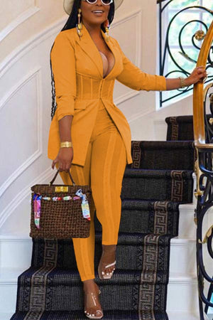 Fashion Solid Color Blazer Pants Set