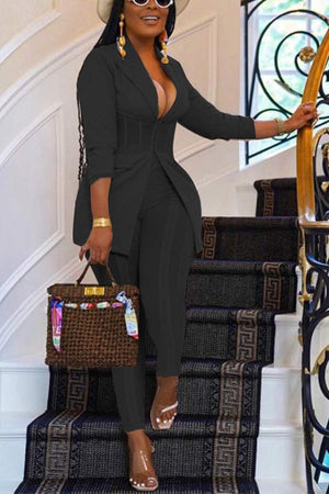 Fashion Solid Color Blazer Pants Set