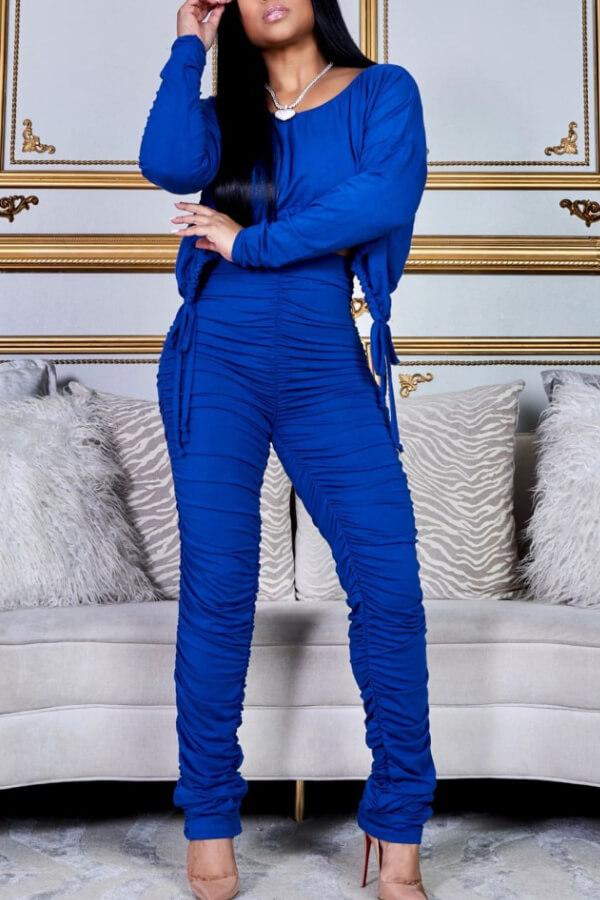 Fashion Solid Color Fold Two Piece