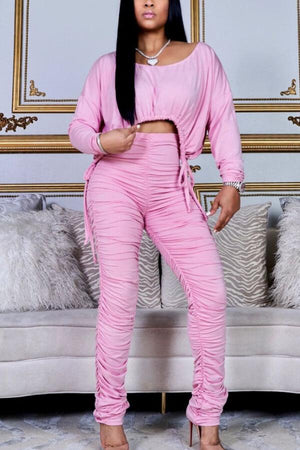 Fashion Solid Color Fold Two Piece